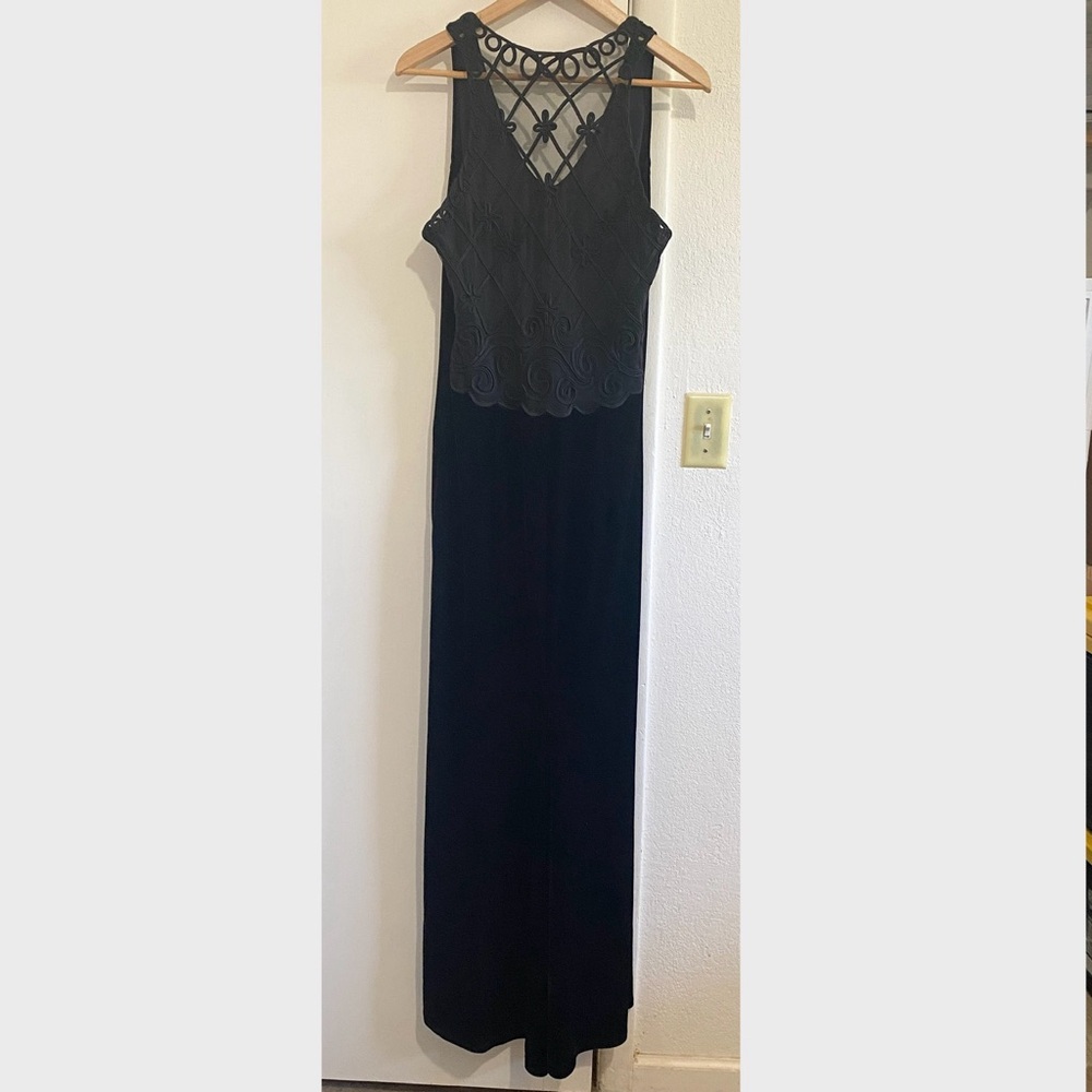 Jessica McClintock Gunne Sax Black Evening Gown Dress Sheer Lace Overlay 13/14 - Picture 3 of 10